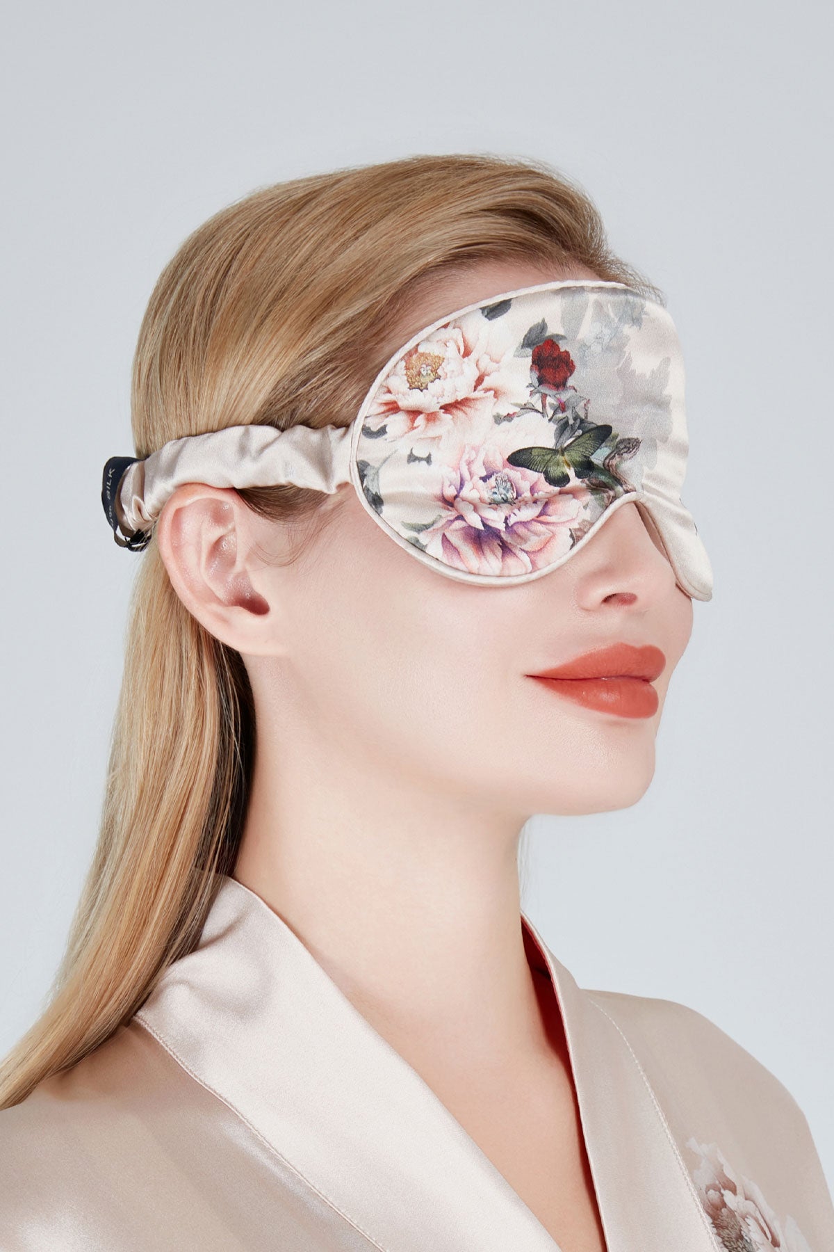 Helen Loveday Mulverry Silk Eye Mask Pink Fleur Japonaise