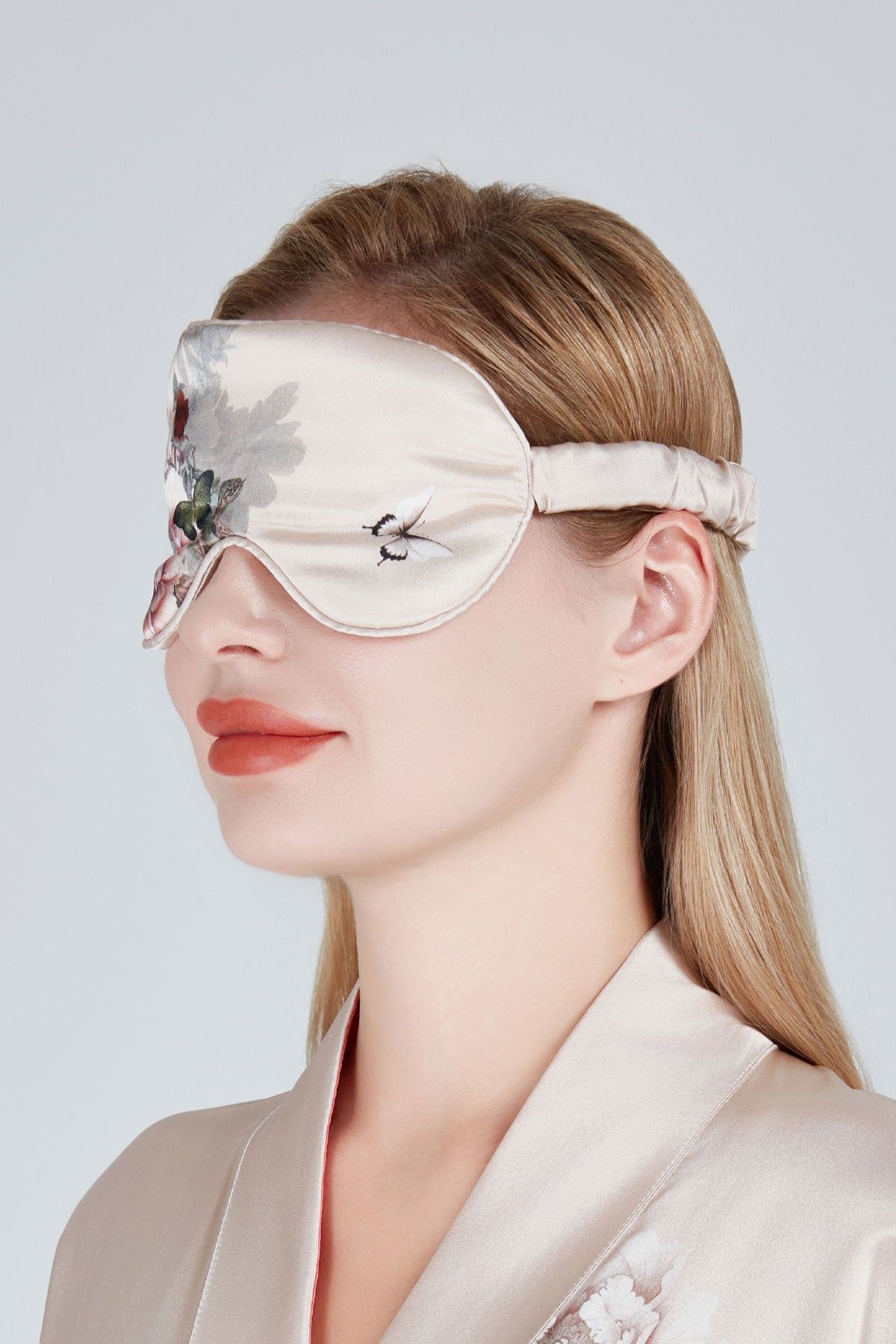 Helen Loveday Mulverry Silk Eye Mask Pink Fleur Japonaise