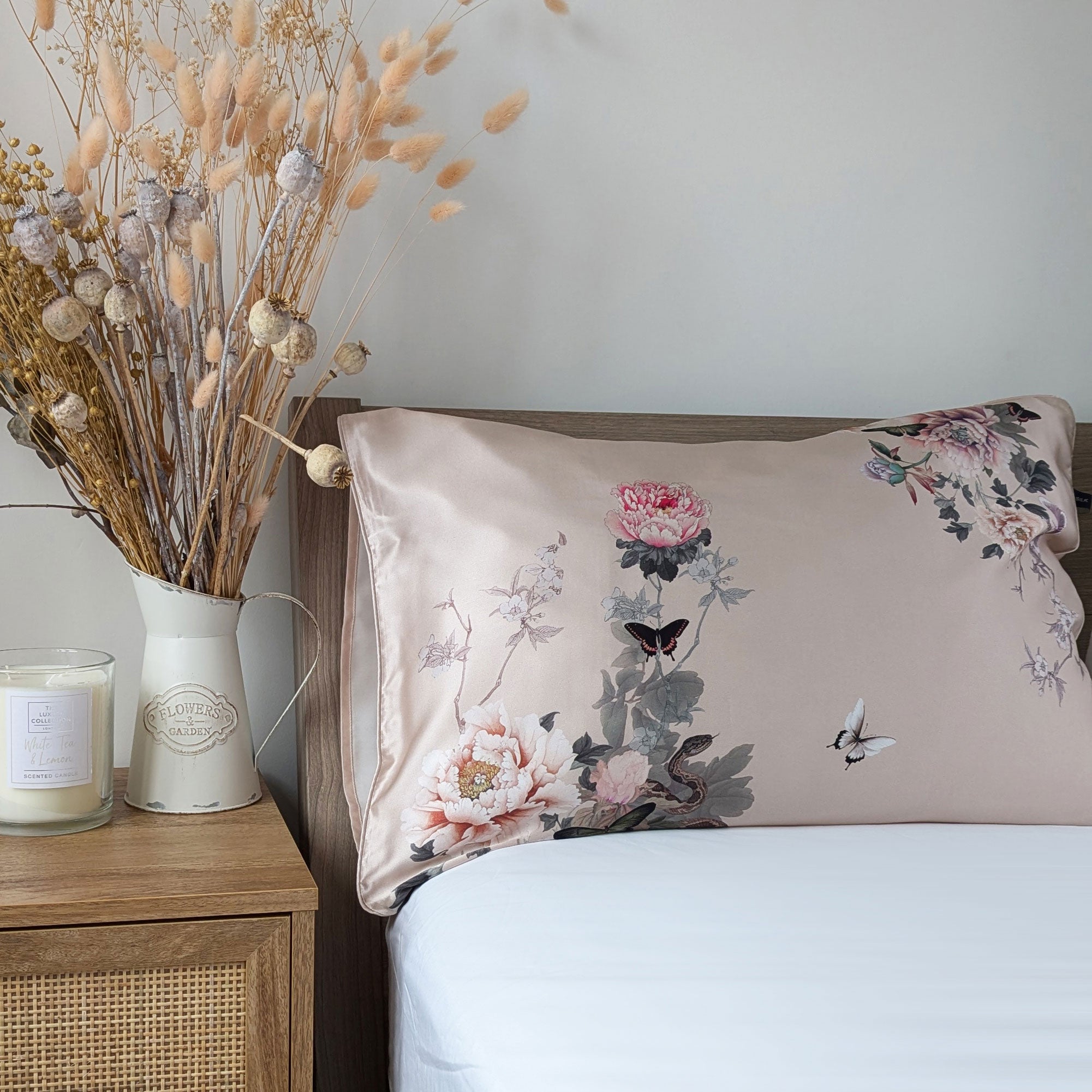 Helen Loveday Mulberry Silk Pillowcase Pink Fleur Japonaise
