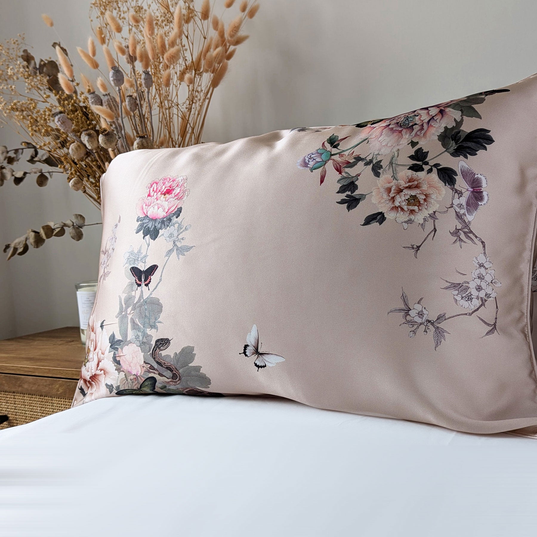 Helen Loveday Mulberry Silk Pillowcase Pink Fleur Japonaise