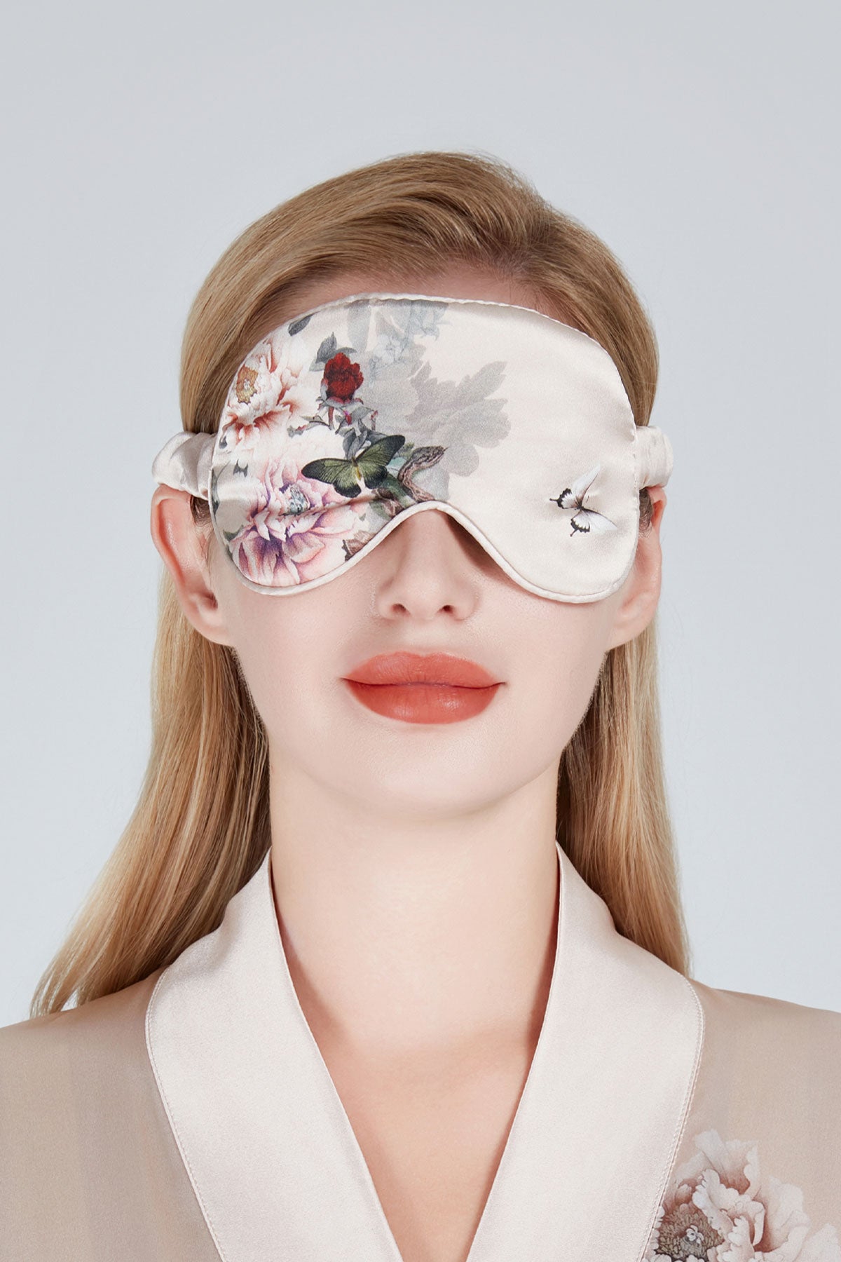 Helen Loveday Mulverry Silk Eye Mask Pink Fleur Japonaise