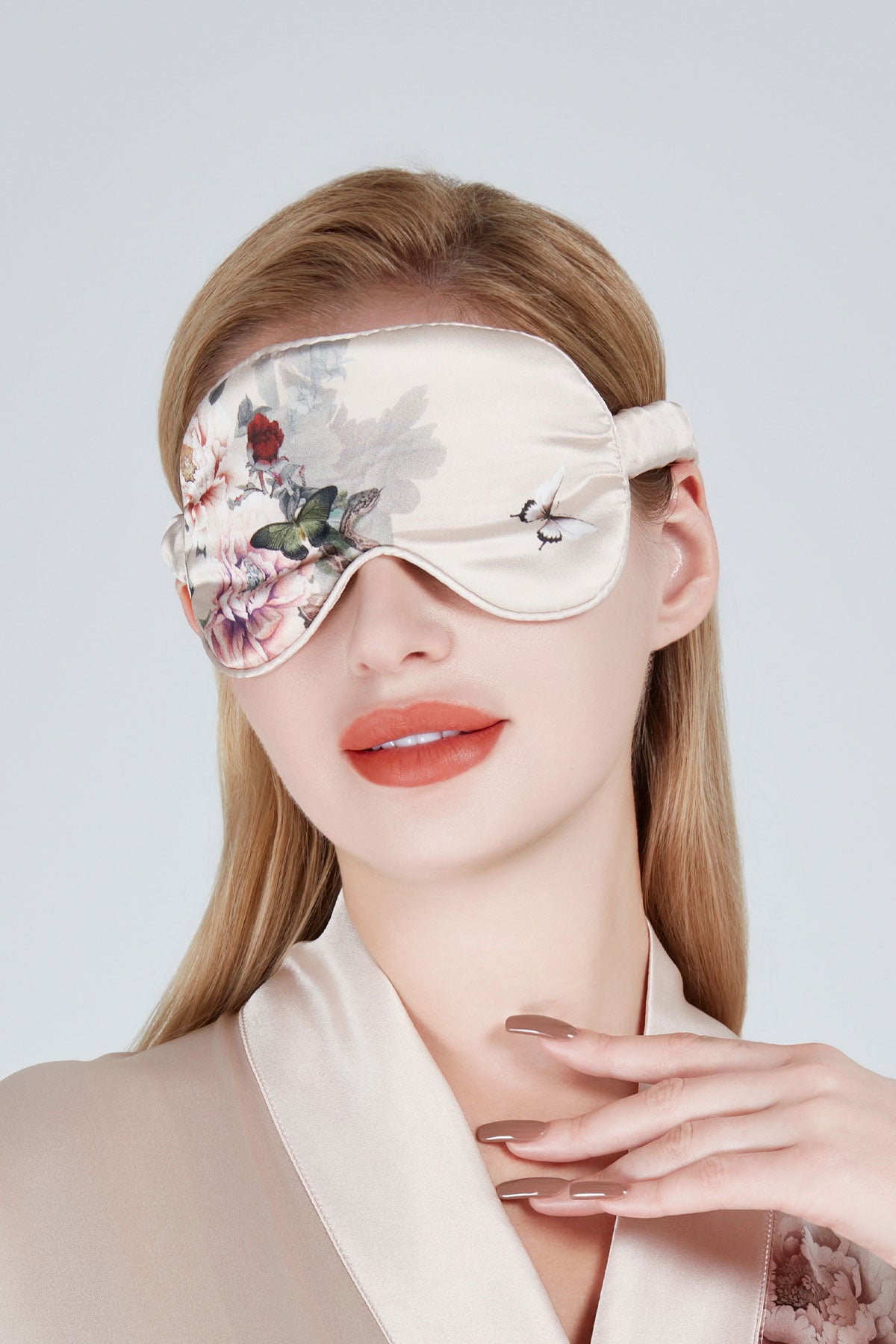 Helen Loveday Mulverry Silk Eye Mask Pink Fleur Japonaise